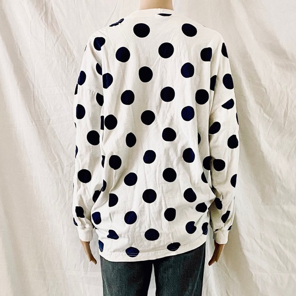 Vintage Bongo Shirt Women size Large Navy PolkaDot Cotton Casual Long Sleeve - Picture 4 of 16